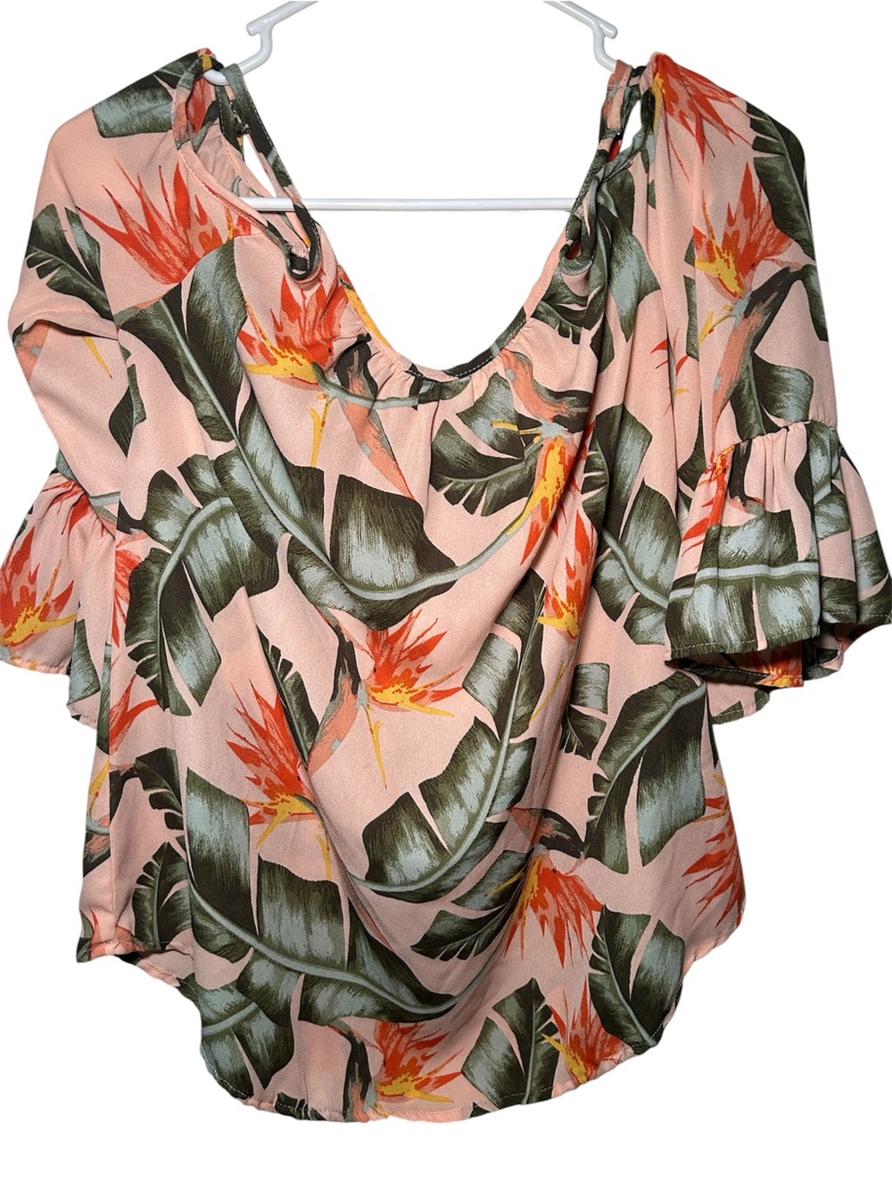 Seven Sister Women's Pink Tropical Floral Off-Shoulder Top Medium Tropical Light